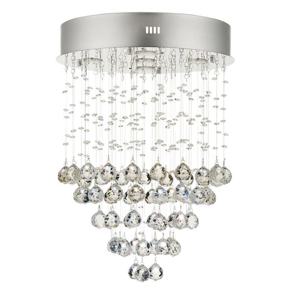 Merra 17 in. 5-Light Chrome Crystal Raindrop Flush Mount Chandelier