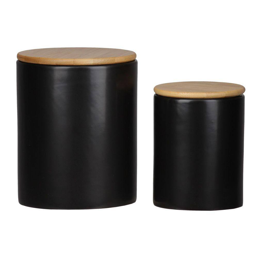 Benjara Black And Brown Dual Tone Round Ceramic Canister With Wooden   Black And Brown Benjara Kitchen Canisters Bm219169 64 1000 