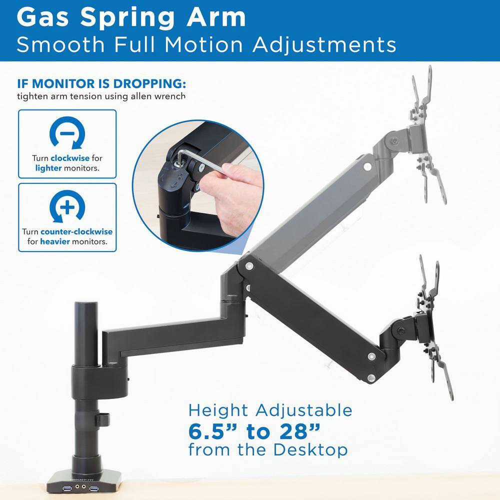 Heavy Duty Adjustable Monitor Desk Mount with USB Ports