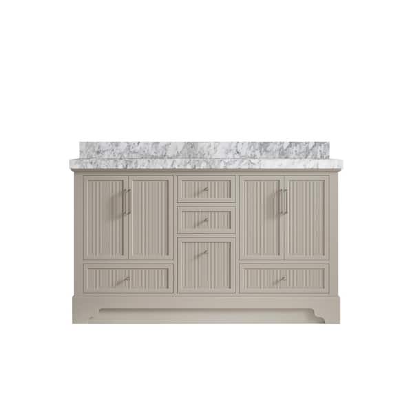 Willow Collections Alys 60 in. W x 22 in. D x 36 in. H Double Sink Bath Vanity in Fine Grain with 2 in. Carrara Marble Top