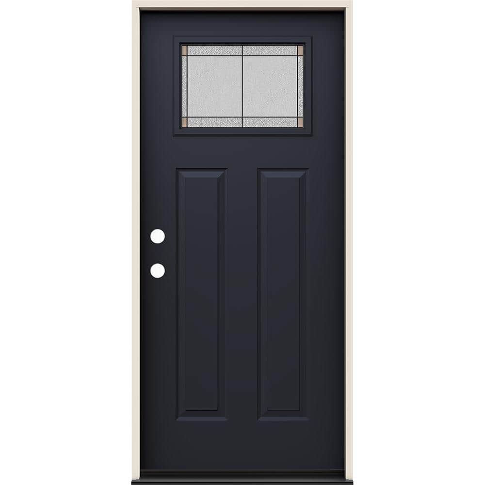 36 in. x 80 in. Right-Hand Craftsman Ballantyne Decorative Glass Black Steel Prehung Front Door price history on PriceWatchPro