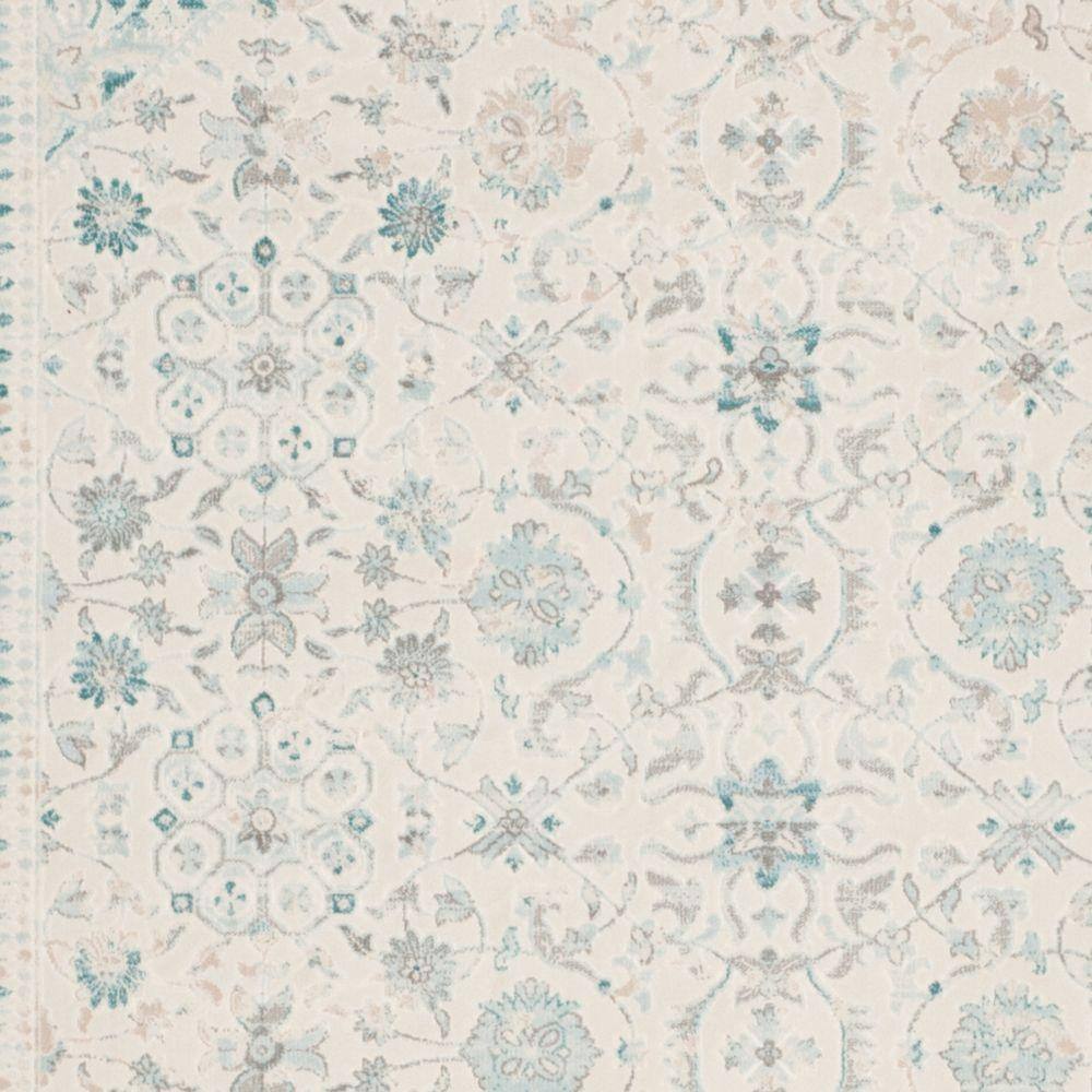 Ivory and Turquoise Rectangular Reversible Synthetic Area Rug