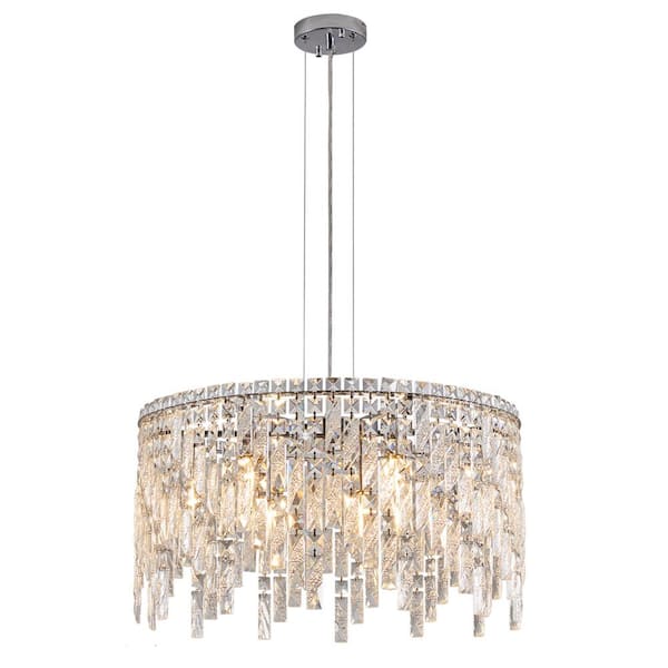 PUDO 23.6 in. 9-Light Luxurious Round Silver Crystal