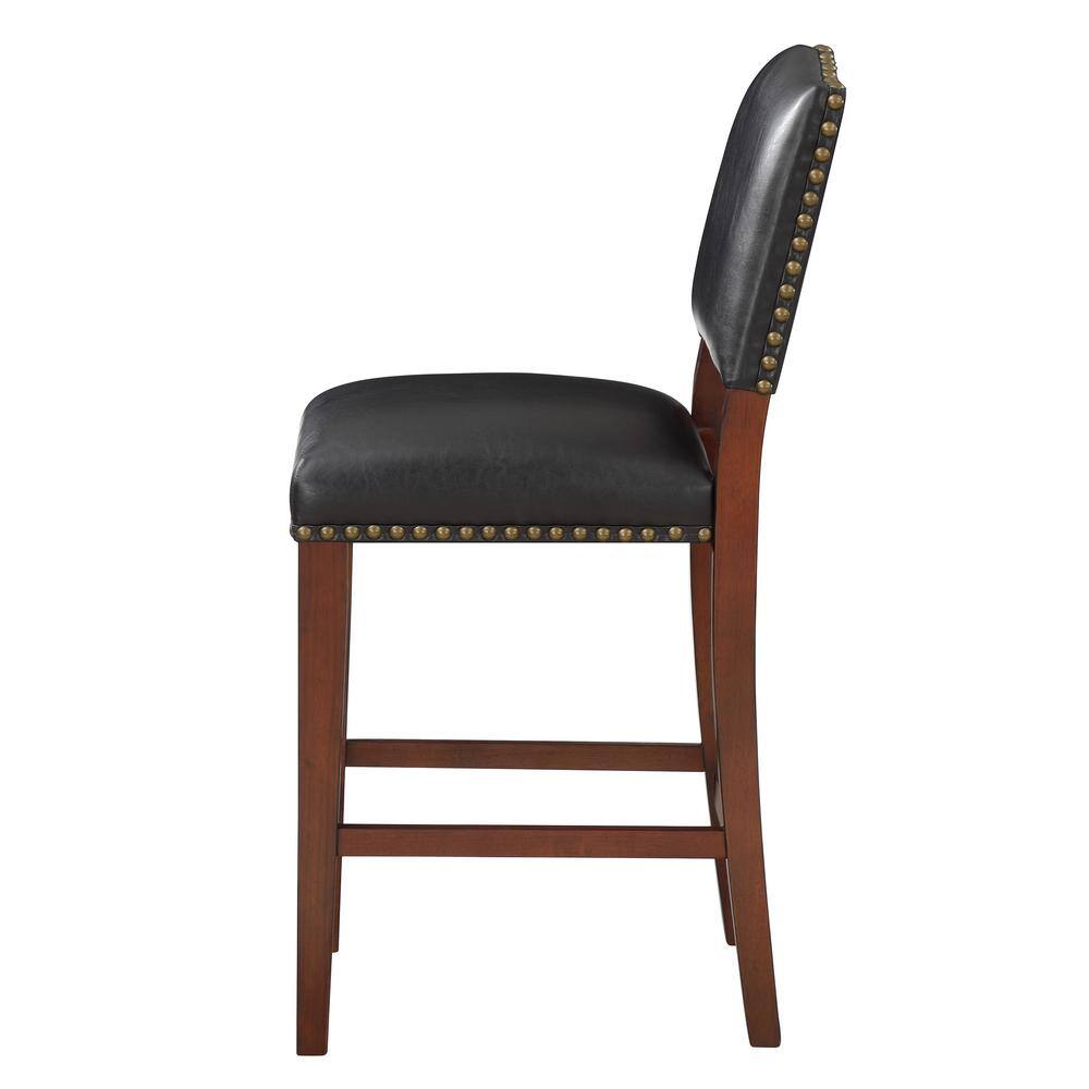 Denver 40" Brown Leather and Wood Counter Stool