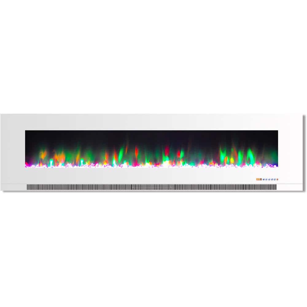 White Wall-Mount Electric Fireplace with Multi-Color Flames
