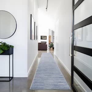 Essentials 2 ft. x 18 ft. Blue/Grey Solid Contemporary Kitchen Runner Indoor/Outdoor Area Rug