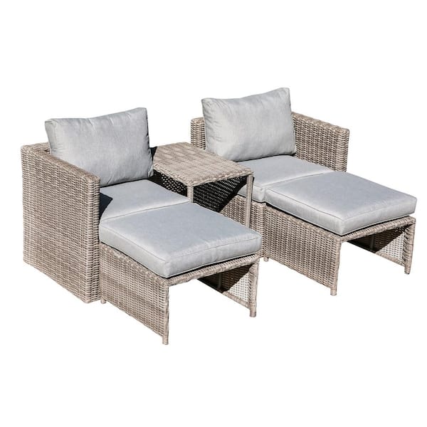 Freestyle Grey 5-Piece Wicker Outdoor Loveseat with Light Grey Cushions