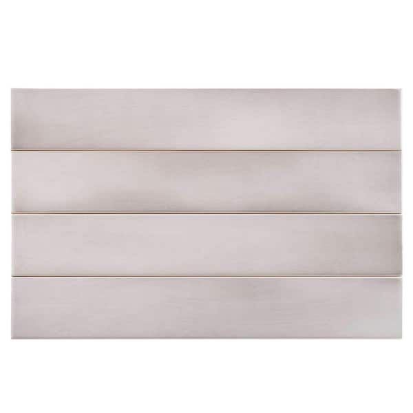 Fion Herban Grey 2.5 in. x 16 in. Mediterranean-Inspired Subway Glossy Ceramic Wall Tile Sample