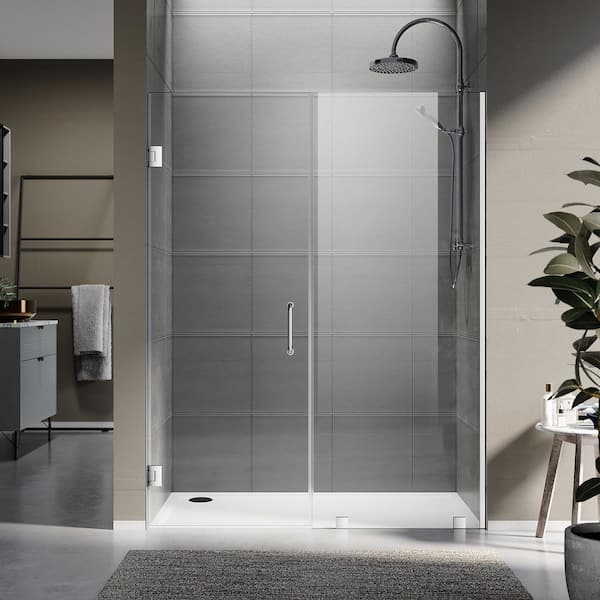 UKH07-A 66-1/8 to 67 in. W x 80 in. H Hinged Frameless Shower Door in Chrome, EnduroShield 3/8" SGCC Clear Glass