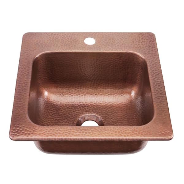 SINKOLOGY Seurat Drop-In Solid Copper 15 in. 1-Hole Single Bowl Kitchen Sink in Hammered Antique Copper