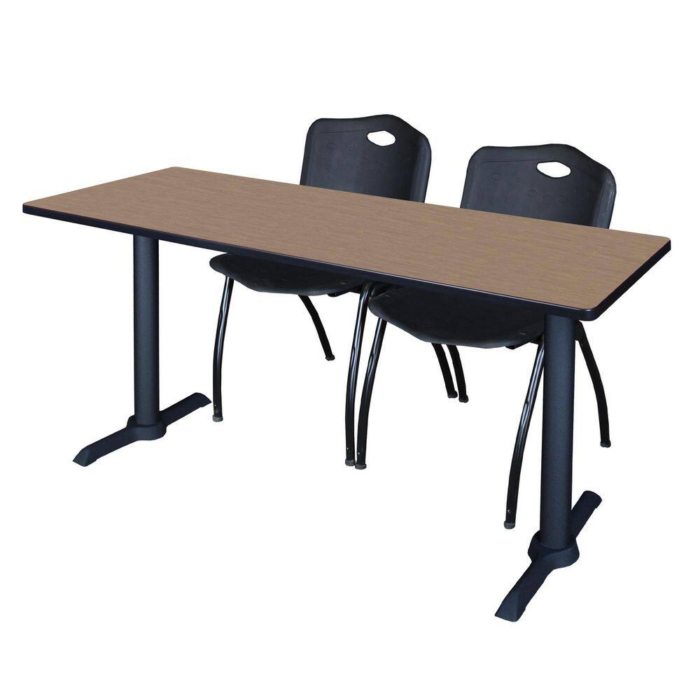 Cain 60 in x 24 in. Noble Oak T-Base Training Seminar Table Desk and 2 M Stack Chairs-Black price history on PriceWatchPro