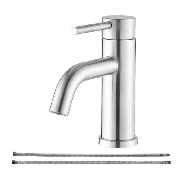 YONKI SUNSHIN INC Single Handle Single Hole Deck Mounted Bathroom Faucet in Brushed Nickel Modern Sink Faucet Vanity Bathroom Faucets