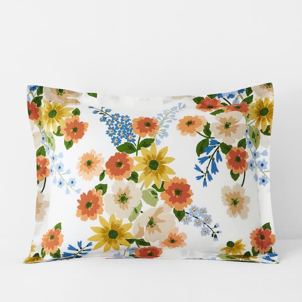 The Company Store Company Cotton Autumn Bouquet White Multi Cotton Percale Standard Sham