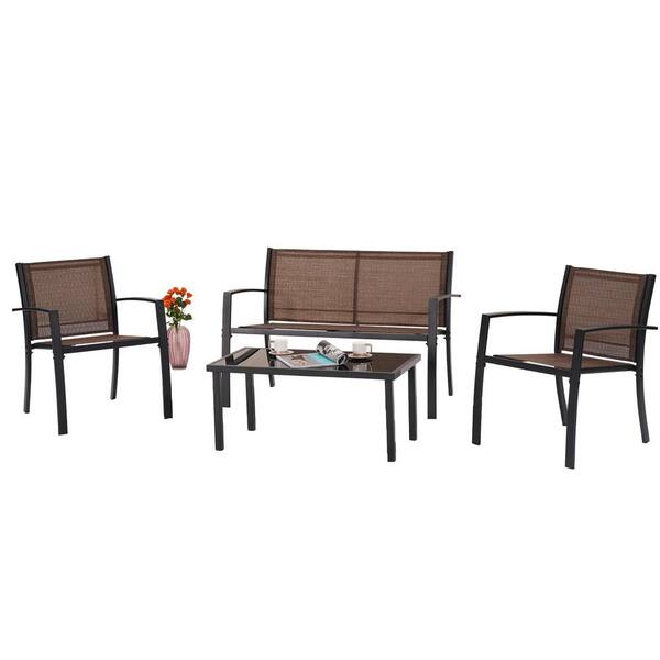 Tatayosi Taupe 4-Piece Steel Outdoor Bistro Set Glass Coffee Table SM-H ...