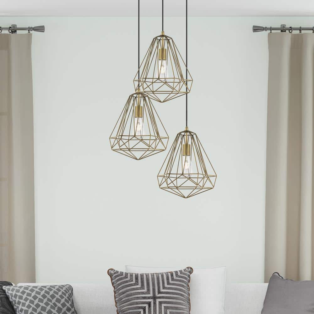 Antique Brass Geometric Mini Pendant Light with LED