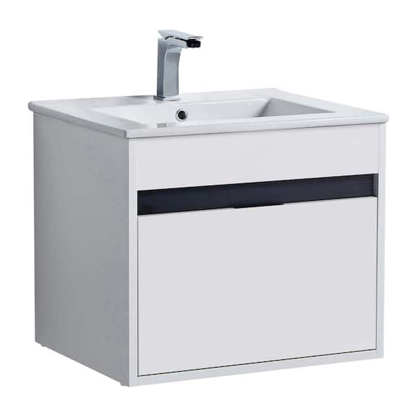 FINE FIXTURES Alpine 20 in. W x 18.11 in. D x 19.75 in. H Bathroom Vanity Side Cabinet in White Matte with White Ceramic Top