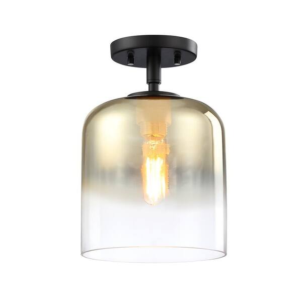 Designers Fountain - Gastby 8.5 in. 1-Light Matte Black Glam Entryway Semi-Flush Mount with Gold Ombre Glass Shade