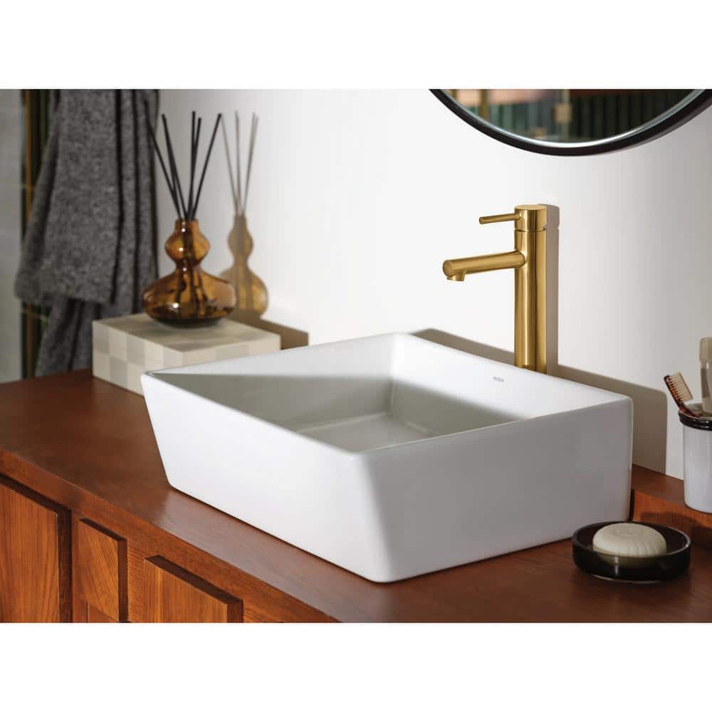 White Rectangular Ceramic Above-Counter Vessel Sink