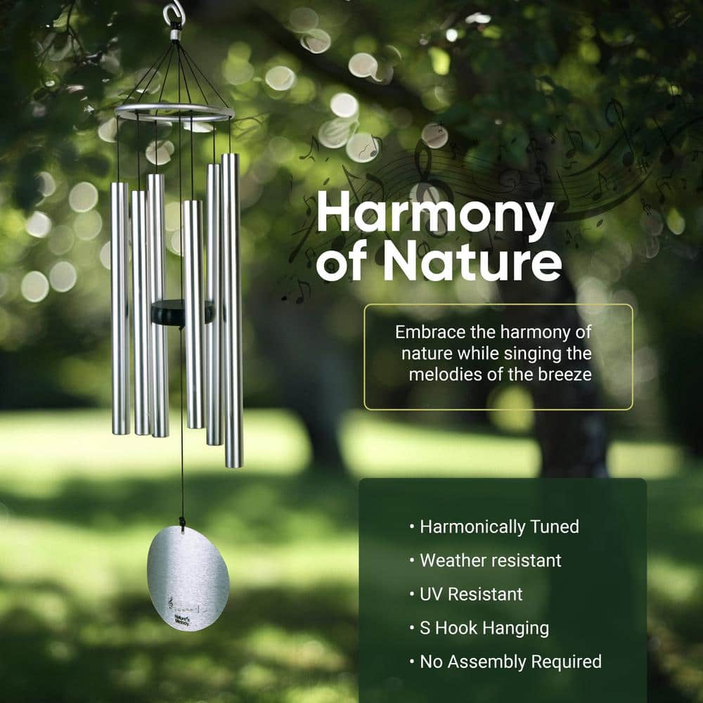Nature's Melody 36" Silver Aluminum Outdoor Wind Chimes