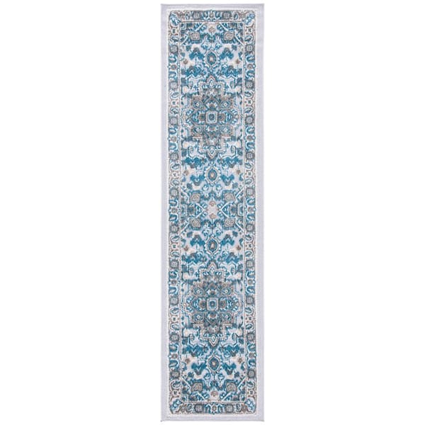 Cabana Navy/Gray 2 ft. x 5 ft. Border Medallion Floral Indoor/Outdoor Runner Rug