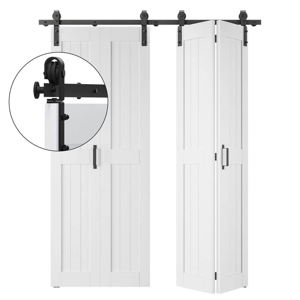 80 in. x 84 in. (Double 40 in.) 2-Panel H Shape White Finished Composite Bi-fold Sliding Barn Door with Hardware Kit price history on PriceWatchPro