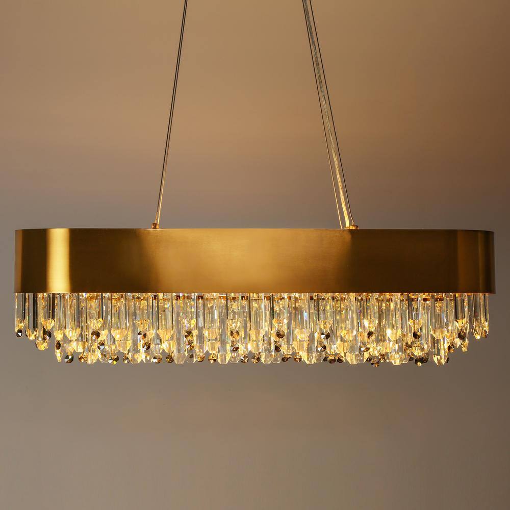 Elegant Brass and Crystal 10-Light Rectangular Chandelier