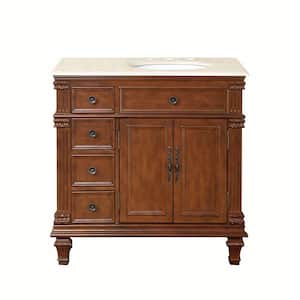 36 in. W x 22 in. D Vanity in Vermont Maple with Marble Vanity Top in Crema Marfil with White Basin