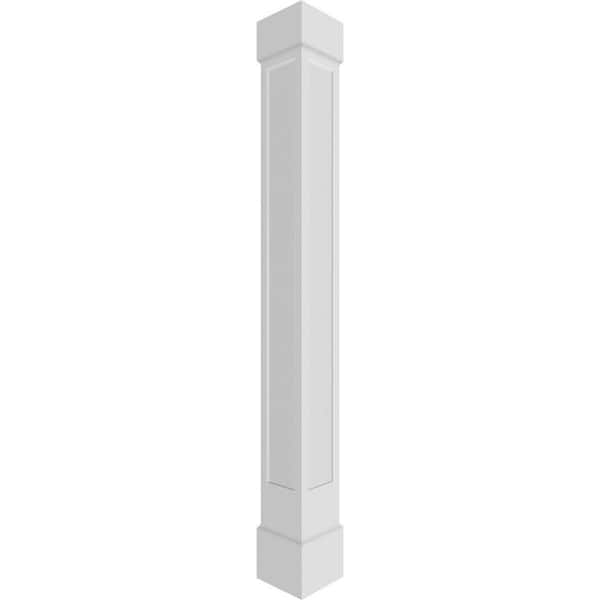 Ekena Millwork 11-5/8 in. x 9 ft. Premium Square Non-Tapered Recessed Panel PVC Column Wrap Kit, Standard Capital and Base