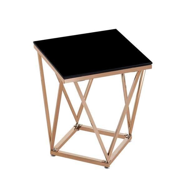 Unbranded Archibald Black and Rose Gold Tempered Glass and Stainless Steel Side Table