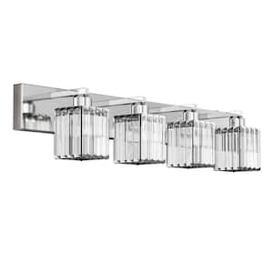 Elegant 32 in. 4-Light Crystal Bathroom Vanity Light Fixture, Chrome Finish with Clear Glass Shades