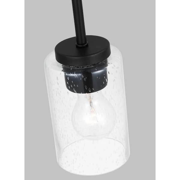 Generation Lighting - Oslo 4 in. 1-Light Midnight Matte Black Transitional Contemporary Mini Pendant with Clear Seeded Glass Shade