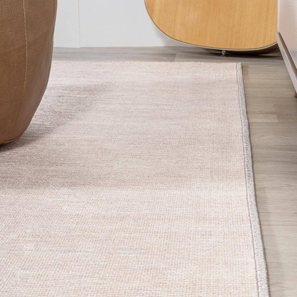 Scandinavian Minimalist Ivory Geometric 4' x 6' Washable Area Rug