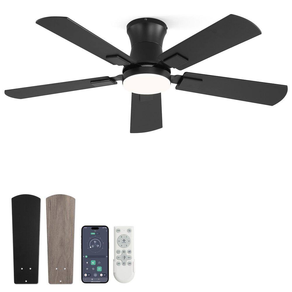 42 in Black Flush Mount Indoor/Outdoor Ceiling Fans with Lights Remote/APP Low Profile for Bedroom 3CCT 6 Speeds Timer price history on PriceWatchPro