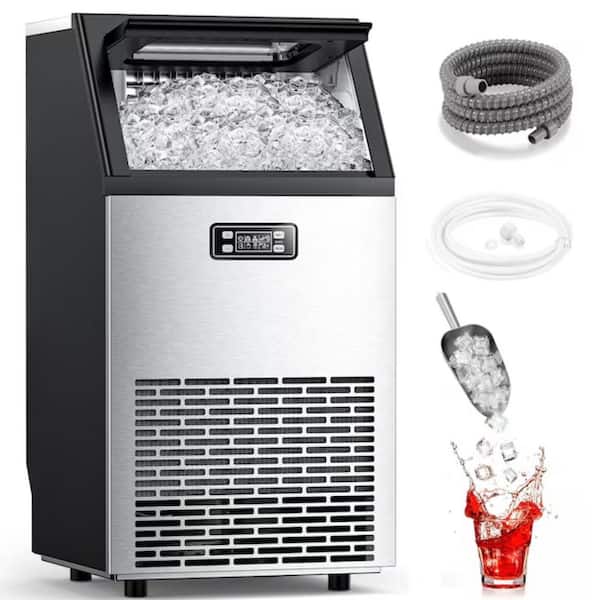 15.28 in. 100 lbs. Freestanding/Built-In Cubed Ice Maker Stainless Steel with Scoop