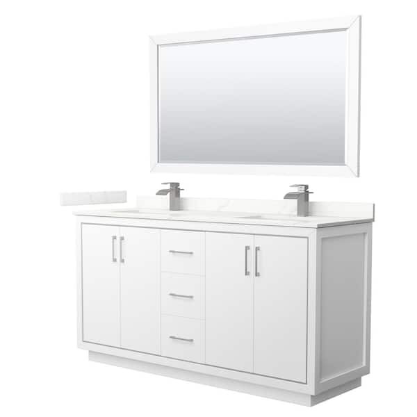Wyndham Collection Icon 66 in. W x 22 in. D x 35 in. H Double Bath Vanity in White with Giotto Quartz Top and 58 in. Mirror