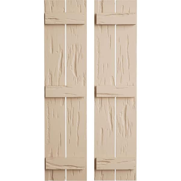 Ekena Millwork 11.5 in. x 74 in. Timberthane Polyurethane 2-Board Spaced Board-n-Batten Pecky Cypress Faux Wood Shutters Pair