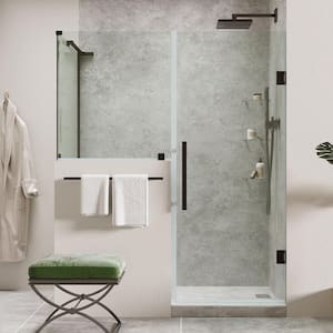 Tampa-Pro 47 7/8 in.W x 72 in.H Rectangular Pivot Frameless Corner Shower Enclosure in BLK w/Buttress Panel and Shelves