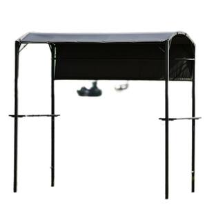 7.1 ft. x 4.5 ft. Gray Outdoor Steel Double Tiered Backyard Patio BBQ Grill Gazebo with Side Awning