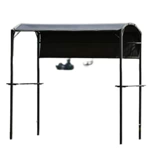 7.1 ft. x 4.5 ft. Gray Outdoor Steel Double Tiered Backyard Patio BBQ Grill Gazebo with Side Awning