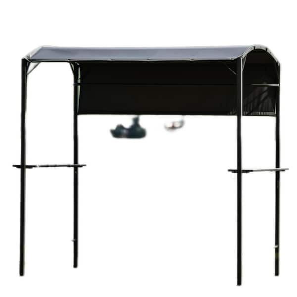 Willit 7.1 ft. x 4.5 ft. Gray Outdoor Steel Double Tiered Backyard Patio BBQ Grill Gazebo with Side Awning