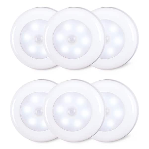 Cool White LED Puck Light Lamp with Motion Sensor, 6 Pack, Stick-on Under Cabinet Lighting for Kitchen, Closet, Stairs
