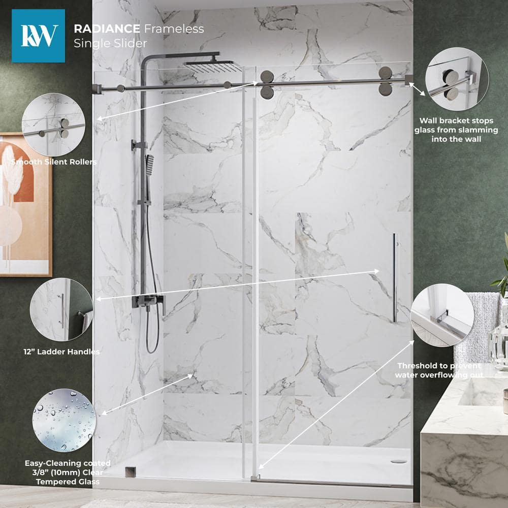 Radiance 54" Chrome Frameless Sliding Shower Door with Clear Glass