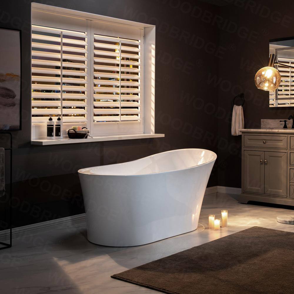 67" White Acrylic Freestanding Single Slipper Bathtub with Matte Black Trim