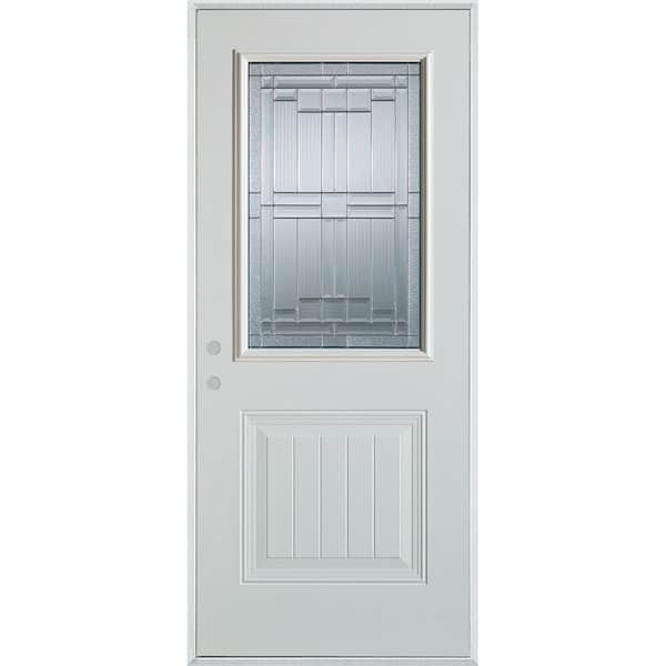 Stanley Doors 32 in. x 80 in. Architectural 1/2 Lite 1-Panel Painted White Right-Hand Inswing Steel Prehung Front Door