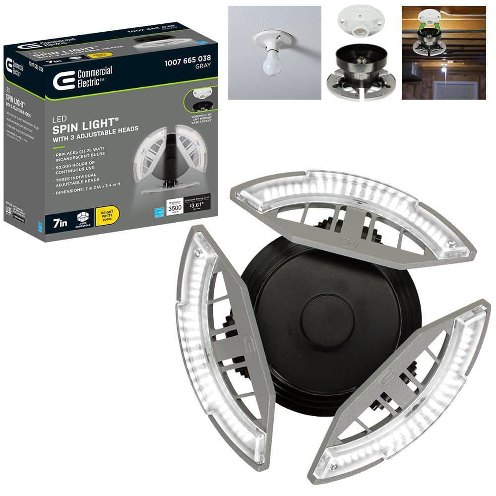 Commercial Electric 7 in. Spin Light 3 Adjustable Heads 3500 Lumens LED