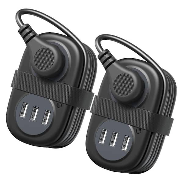 Lukyamzn 3.7 ft. Black Small Travel Power Strip Mini Extension Cord Flat Plug with 2 AC Outlets and 3 USB Ports Cruise Approved
