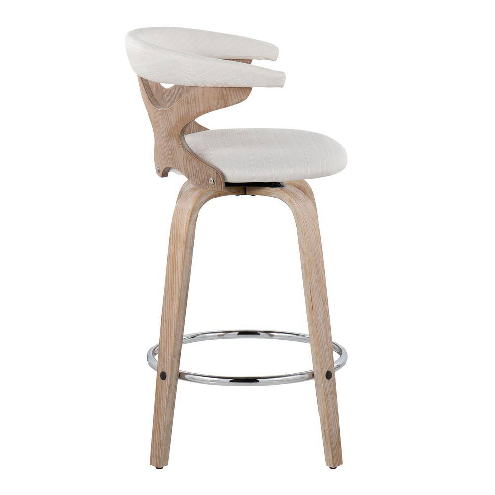 Gardenia 26" White Washed Wood Swivel Counter Stools with Chrome Footrest