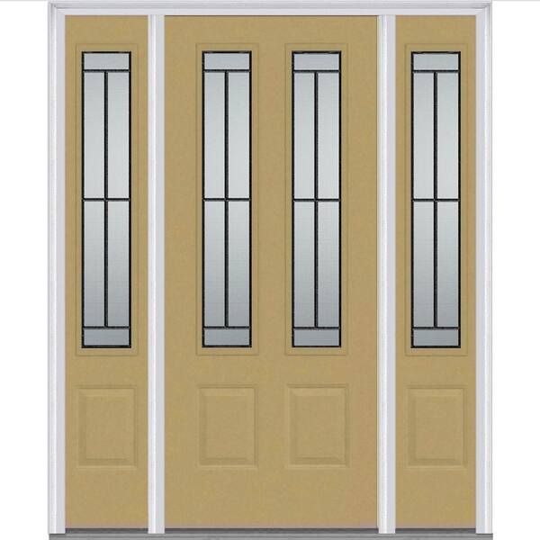 MMI Door 60 in. x 80 in. Madison Left-Hand Inswing 2 Lite Decorative 2-Panel Painted Steel Prehung Front Door with Sidelites