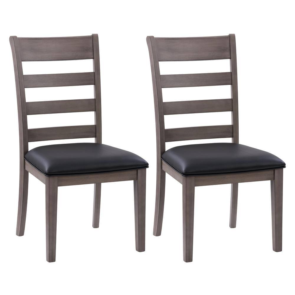 Washed Gray and Black Wood 7-Piece Dining Set with Ladder Back Chairs