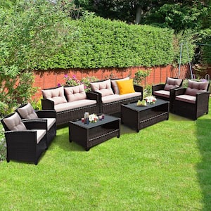8-Piece Wicker Outdoor Rattan Sectional Sofa Set with White Cushion Armrest Patio